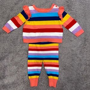 MultiColor Gap Striped Warm Knit Girl Outfit with Shoulder Design 3-6 Months
